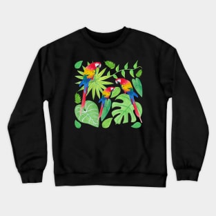 Parrot Rainbow Ombre with Green Plants, Monstera, Vines, Palm Fronds, Philodendron Gloriosum, and Anthurium Warocqueanum Leaves Crewneck Sweatshirt